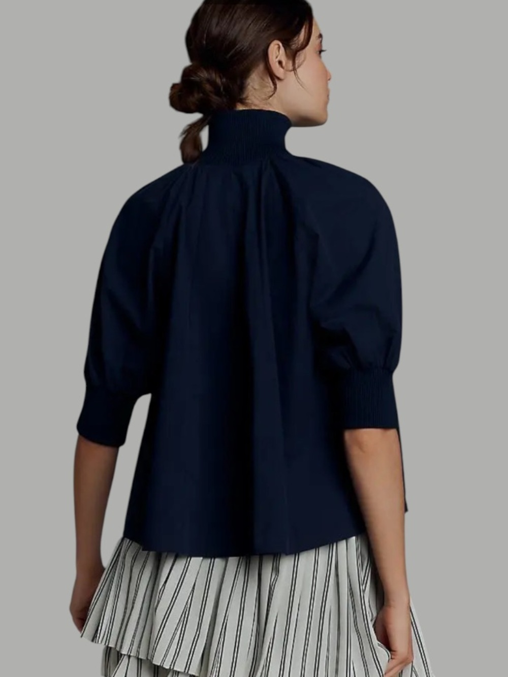 Maeve half zip puff sleeve, Henley blouse blue women L ‘msrp 108$GUC - Picture 2 of 8